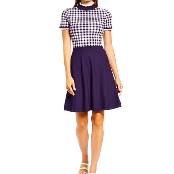 Eliza J Dresses & Skirts - NWOT Eliza J Gingham Fit & Flare Sweater Dress in Navy Size M